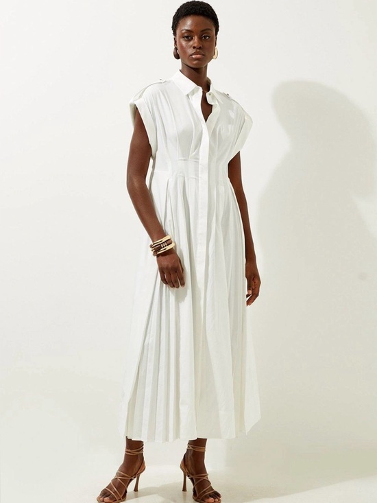 Karen Millen Dresses & Skirts - Karen Millen White Pleated Maxi Shirt Dress